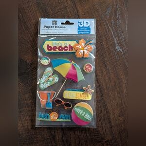 Paper House LIFE'S A BEACH Starfish Sunglasses Pail Shovel Ball 3D Stickers